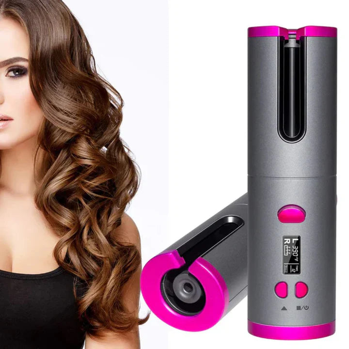 "Kabelloser Lockenstyler in Aktion, erzeugt perfekte Locken, kabellos & wiederaufladbar, Beauty & Health Produkt"