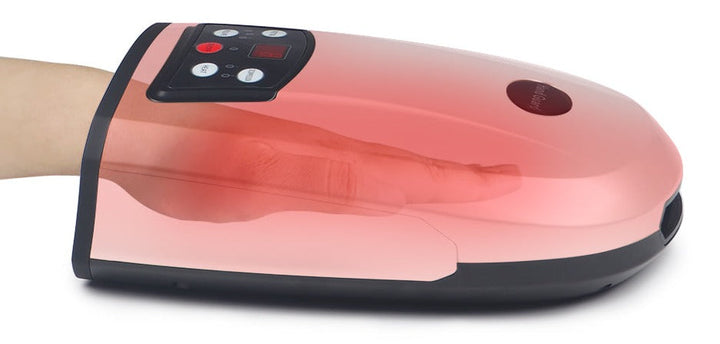 Kabelloses Handmassagesystem in Weiß mit Luftkompression und Wärmetherapie, ergonomisches Design, ideal für zu Hause.