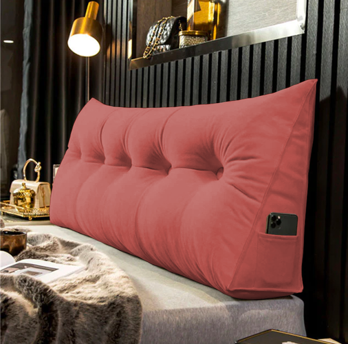 "Keilkissen mit optimaler Nacken- und Rückenunterstützung, vielseitig, mit Seitentasche, in Blau, bequem und pflegeleicht."