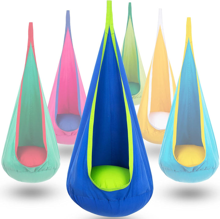 Kinder-Hängesessel mit Luftkissen, perfekt für drinnen und draußen; Blau/Grün, sanfte Schaukelbewegung, 70x150cm.