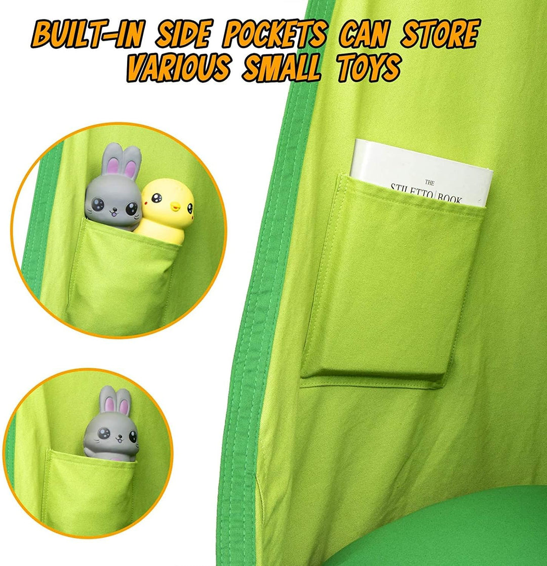 Kinder-Hängesessel mit Luftkissen, perfekt für drinnen und draußen; Blau/Grün, sanfte Schaukelbewegung, 70x150cm.