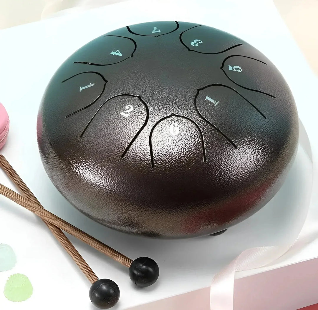 "Kinder Zungentrommel aus Stahl mit sanftem Klang, ideal für kleine Musiker, robust und einfach spielbar."