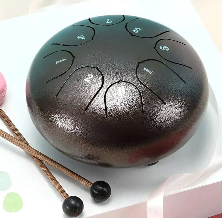 "Kinder Zungentrommel aus Stahl mit sanftem Klang, ideal für kleine Musiker, robust und einfach spielbar."