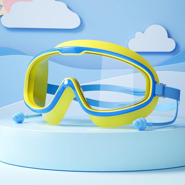Kinderschwimmbrille, Anti-Beschlag, große Linsen, blaue Dichtung, elastische Bänder, ideal für klare Sicht und Komfort im Was