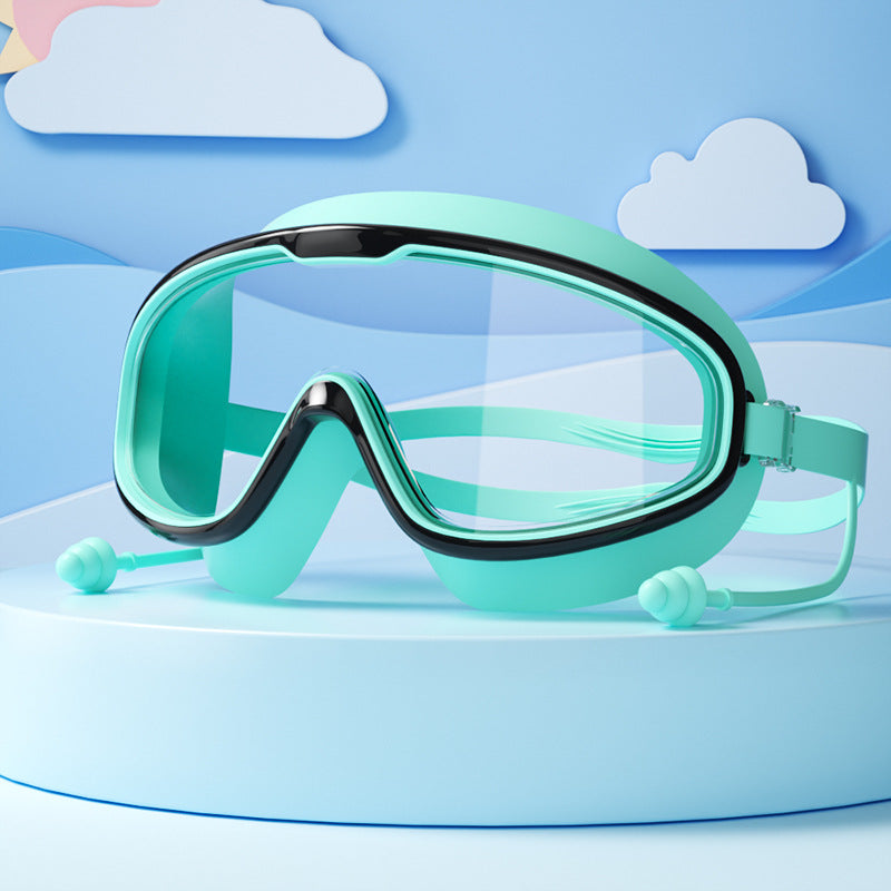 Kinderschwimmbrille, Anti-Beschlag, große Linsen, blaue Dichtung, elastische Bänder, ideal für klare Sicht und Komfort im Was