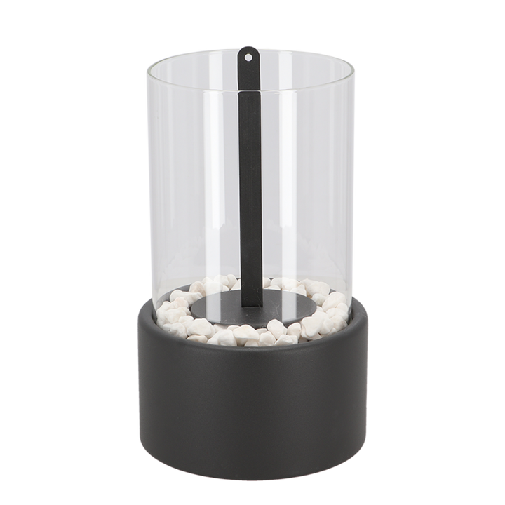 "Klassische Öl Lampe mit Glaszylinder, Metallrahmen, moderne Tischlampe für stilvolle Beleuchtung und Ambiente im Raum."