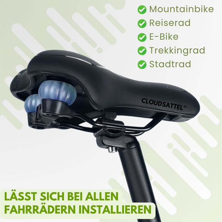 "Komfortabler, reflektierender Fahrradsattel in Schwarz, wetterbeständig, mit optimaler Belüftung für schmerzfreies Fahren."