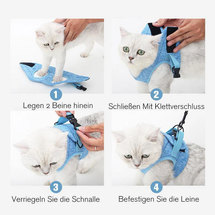 "Komfortables, atmungsaktives Katzen-Geschirr mit Anti-Ausbruchs-Funktion und Leine, ideal für sichere Spaziergänge."