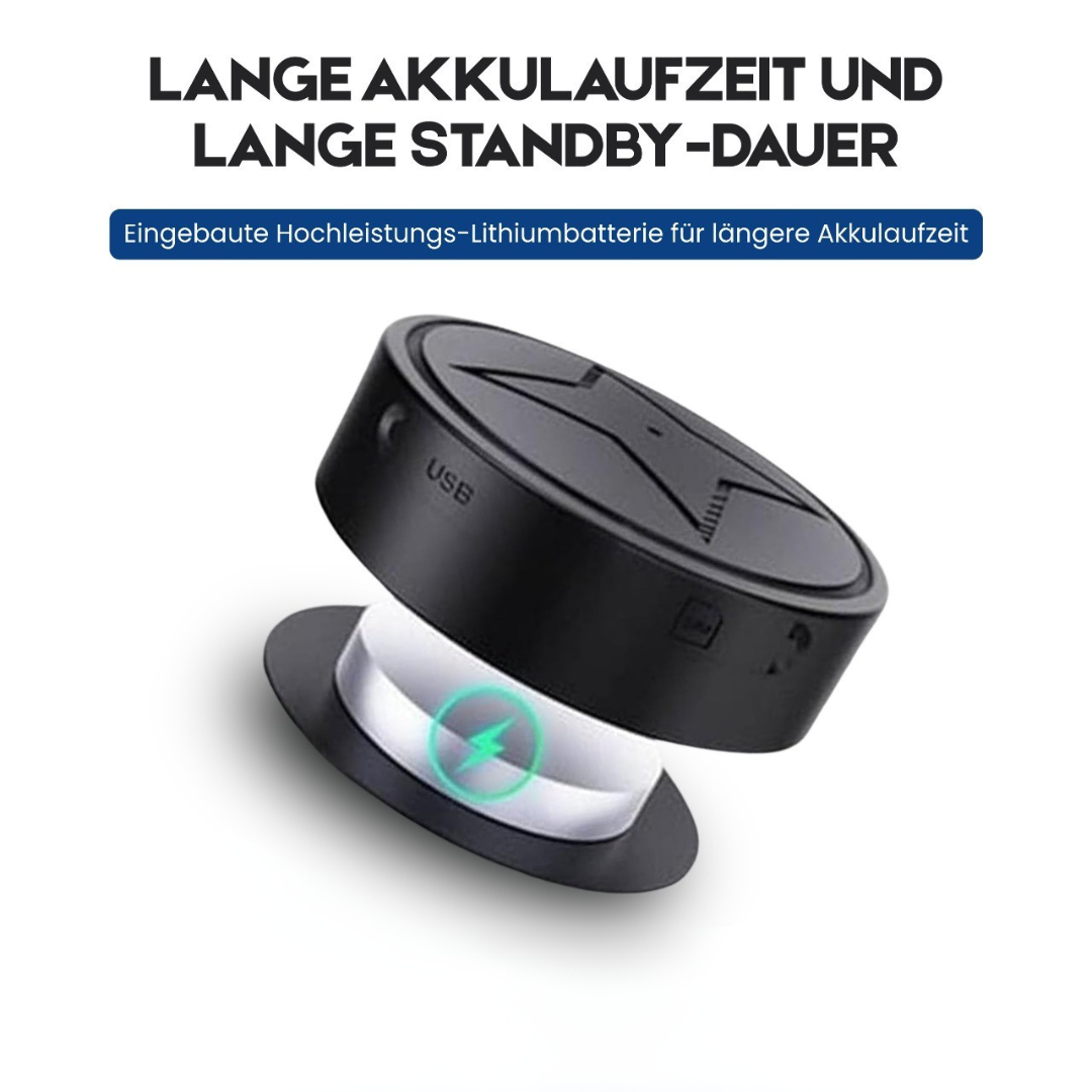 "Kompakter GPS-Tracker, schwarz, magnetisch befestigbar, für Echtzeitverfolgung. Klein, unauffällig, robustes Design."