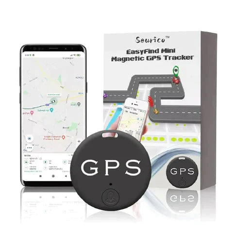 "Kompakter schwarzer GPS-Tracker mit Magnet und Echtzeit-Tracking, ideal zum unauffälligen Befestigen an Metalloberflächen."