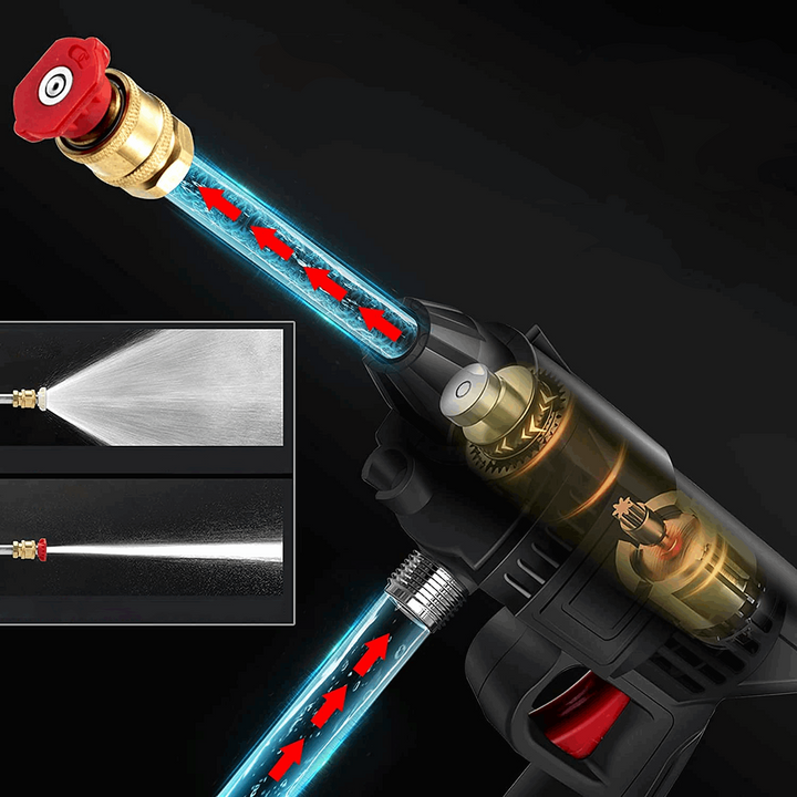 "Kompakter tragbarer Hochdruckreiniger beseitigt Schmutz, ideal für Auto- und Haushaltsreinigung; elektrisches Gerät in Aktio