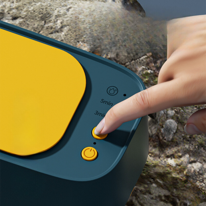 Kompaktes Ultraschallreinigungsgerät in Blau-Gelb für effektive Reinigung von Schmuck, Uhren und Brillen.