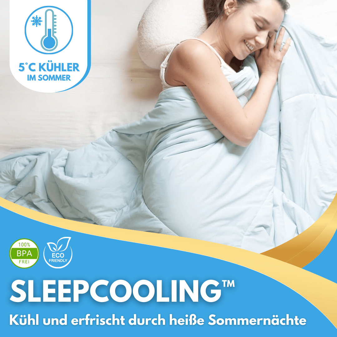 "Kühlende Sommerdecke mit atmungsaktivem Material, in zartem Aquamarin, ideal für heiße Nächte, feuchtigkeitsabsorbierend."