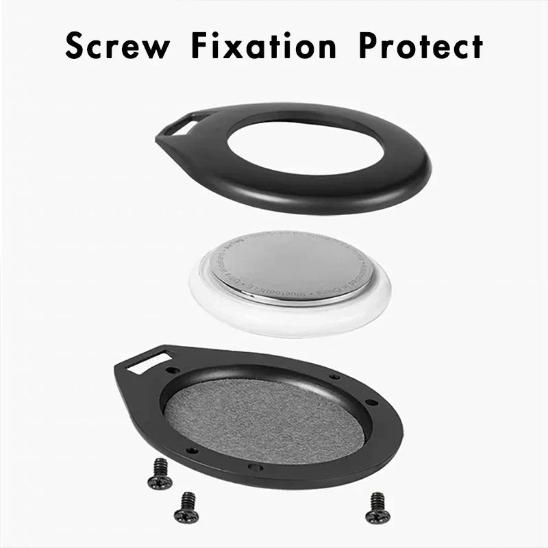 "Leder-Metall Anhänger Schutzhülle für AirTags, elegantes Design mit robustem Metallrahmen und luxuriösem Leder-Finish."