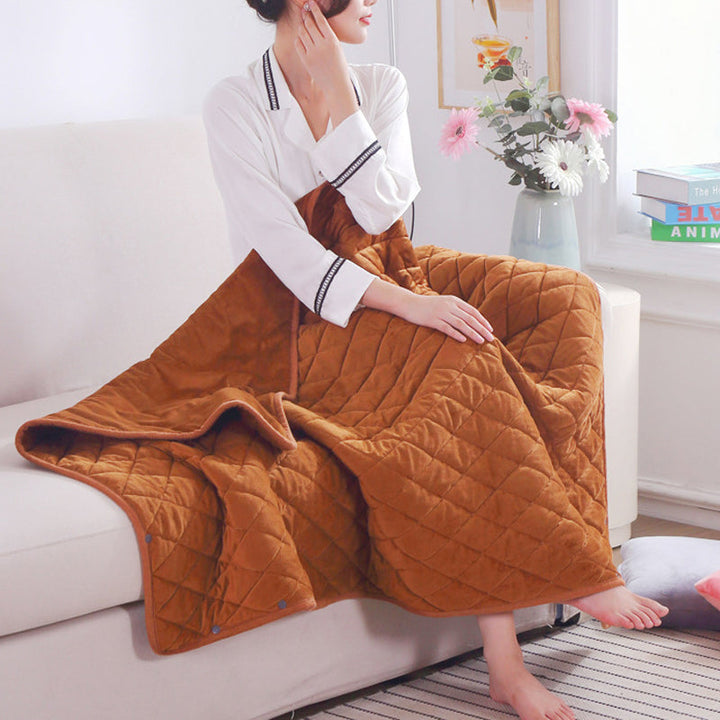 "Leichte graue USB-Heizdecke, tragbar und maschinenwaschbar, mit 3 Heizstufen für Komfort und Mobilität im Winter."