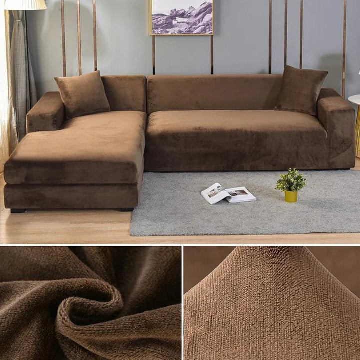 "Luxuriöser Stretch-Velours Sofabezug in elegantem Beige, faltenfrei, schützt Möbel, passt auf diverse Sofaformen und -größen