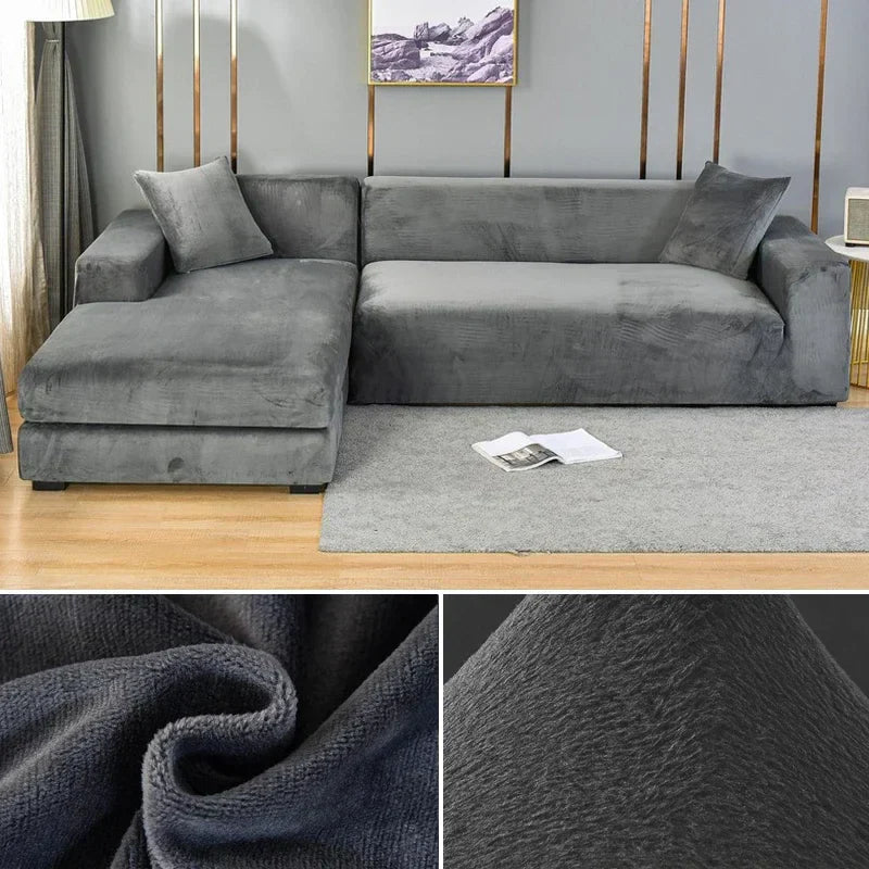 "Luxuriöser Stretch-Velours Sofabezug in elegantem Beige, faltenfrei, schützt Möbel, passt auf diverse Sofaformen und -größen