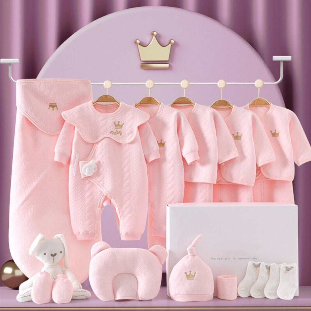"Luxus Baby Geschenkset: Sanfte Bodys in Blau, Gelb, Rosa, Weiß, kuschelige Decke, niedliche Mützen & Plüschtier."
