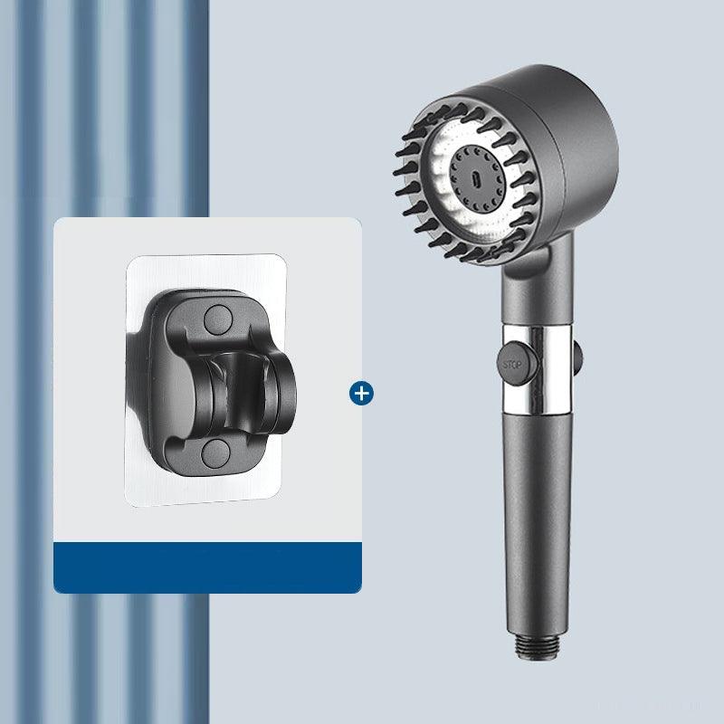 "Luxus Duschkopf mit Jetstream Technologie, verstellbaren Modi, silbernes Design, bietet Spa-Erlebnis im Badezimmer."