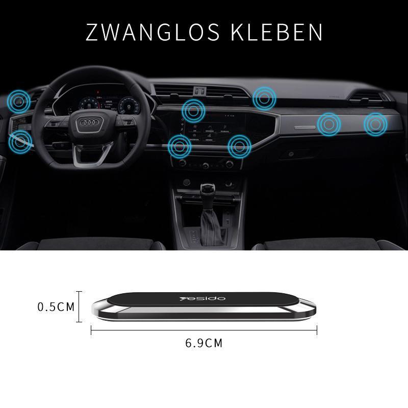 "Magnetische Telefonhalterung im Auto, kompakt mit 6 Magneten, an Armaturenbrett angebracht, montagefrei und sicher."