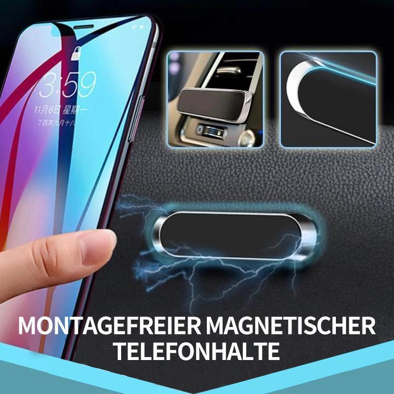 "Magnetische Telefonhalterung im Auto, kompakt mit 6 Magneten, an Armaturenbrett angebracht, montagefrei und sicher."