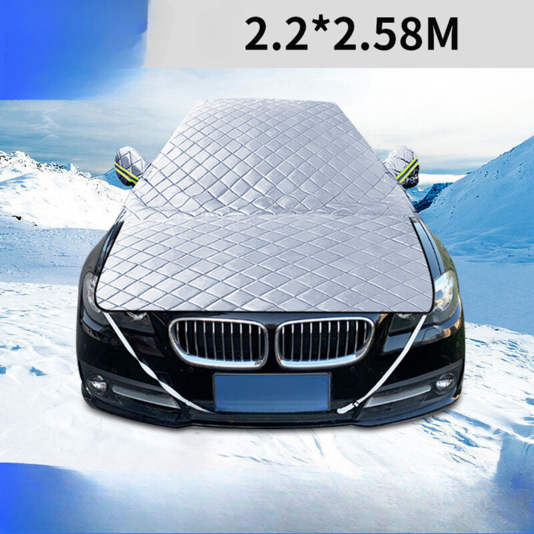 "Magnetische Windschutzscheibenabdeckung schützt Auto vor Schnee und Eis, mit starken Magnetkanten, vielseitig einsetzbar."