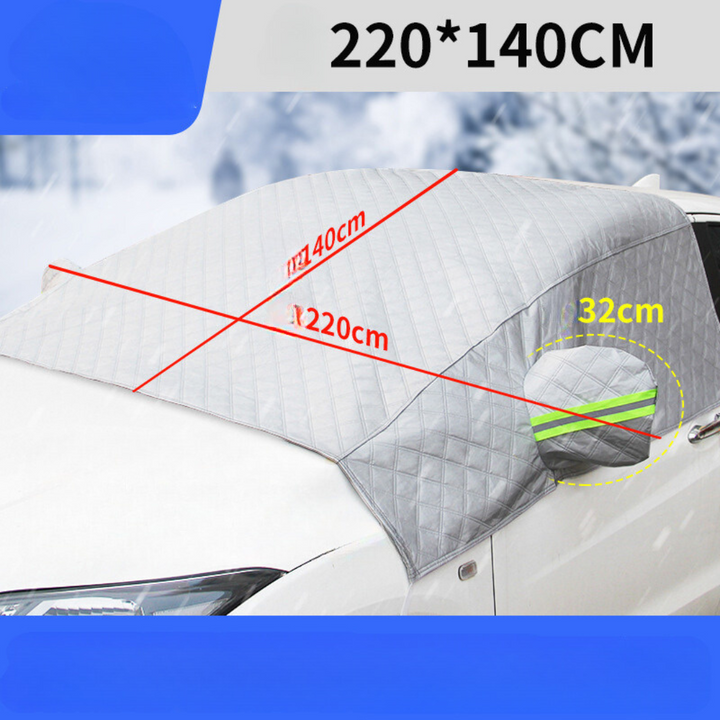 "Magnetische Windschutzscheibenabdeckung schützt Auto vor Schnee und Eis, mit starken Magnetkanten, vielseitig einsetzbar."