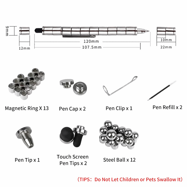 "Magnetischer Fidget Pen für Stressabbau, Silber, kombiniert Stift und Spielzeug für mehr Produktivität und Kreativität"