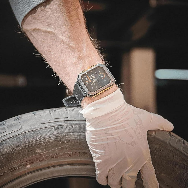 Militär-Smartwatch mit Metalllünette, robustem Design, Gorilla Glass und Gesundheitsüberwachung in wilder Umgebung.