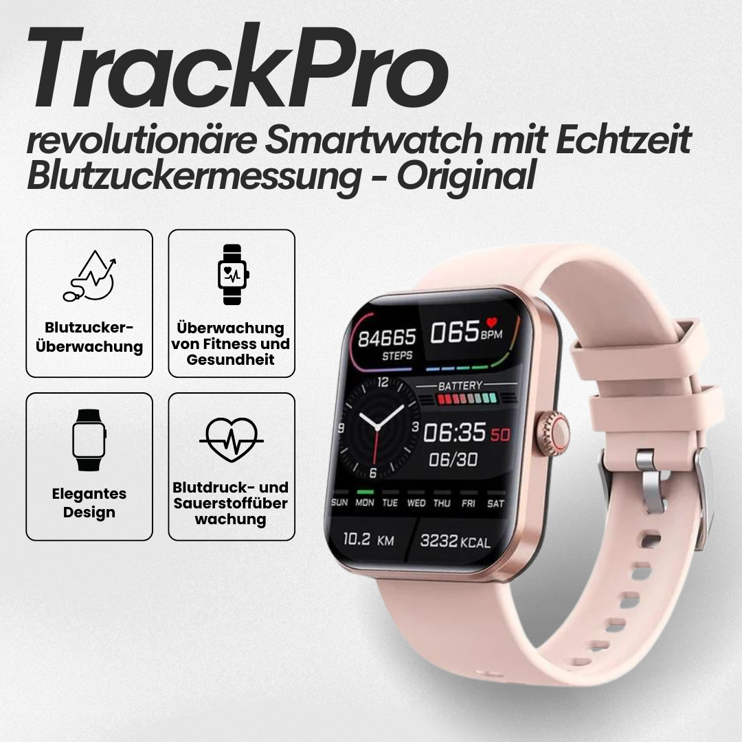 "Moderne Gesundheits-Smartwatch mit Echtzeit-Blutzuckermessung, stilvollem Design und wasserdichtem Gehäuse."