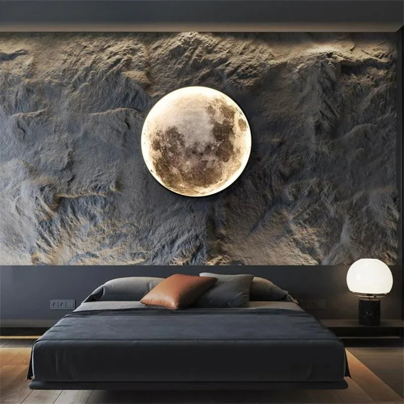 "Moderne LED Mond Wandleuchte mit sanftem Licht, ideal für Schlafzimmer, stilvolles Design, energiesparend"