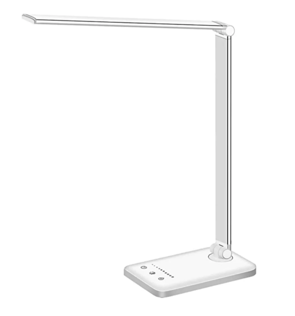 "Moderne LED-Tischlampe mit flexiblem Design, USB-Ladefunktion, verstellbarem Lichtwinkel und nachhaltiger LED-Technologie."