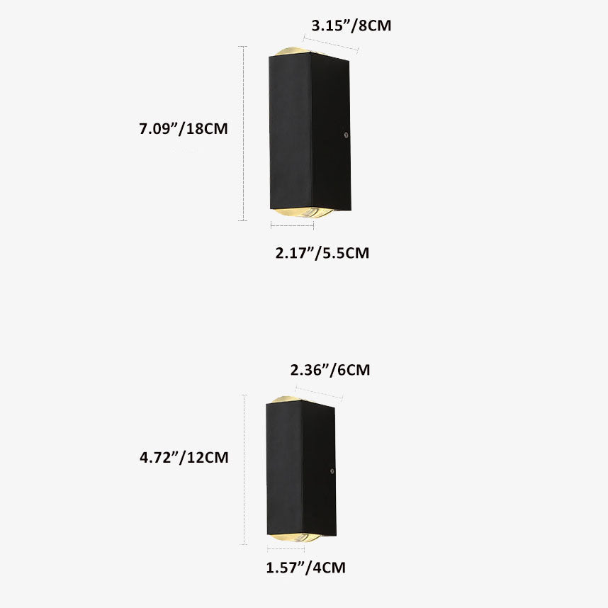 "Moderne schwarze LED-Außenwandleuchte, wetterfest, rechteckiges Design, elegantes, warmes Licht für Terrassenbeleuchtung."