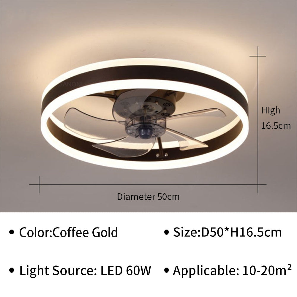 "Moderner LED-Deckenventilator mit eleganten Flügeln und integrierter LED-Beleuchtung, perfekt für Wohn- oder Büroräume."