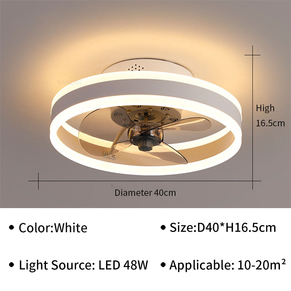 "Moderner LED-Deckenventilator mit eleganten Flügeln und integrierter LED-Beleuchtung, perfekt für Wohn- oder Büroräume."