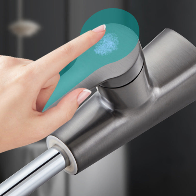 Moderner Wasserhahn mit herausziehbarem Sprühkopf, 1-Loch-Design, drehbarer Auslauf, glänzendes Finish für Bad.