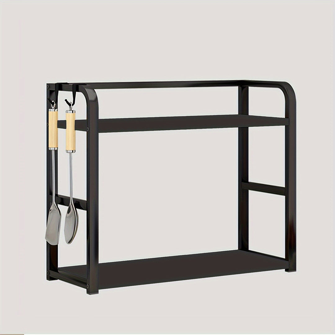 "Modernes Edelstahl-Küchenregal mit elegantem Design, praktischer Stauraum, ideal für Gewürze, 14x35x42 cm, schwarz/braun."