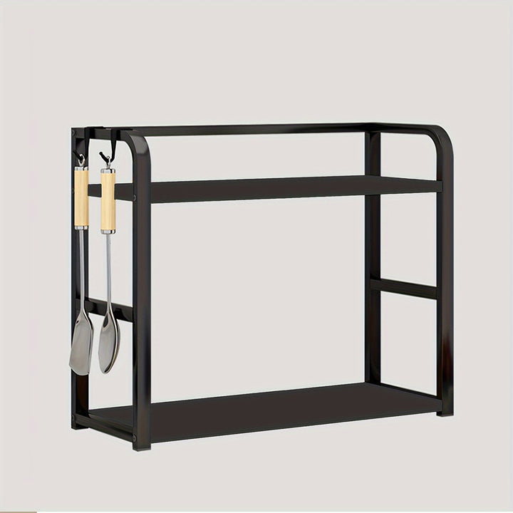 "Modernes Edelstahl-Küchenregal mit elegantem Design, praktischer Stauraum, ideal für Gewürze, 14x35x42 cm, schwarz/braun."