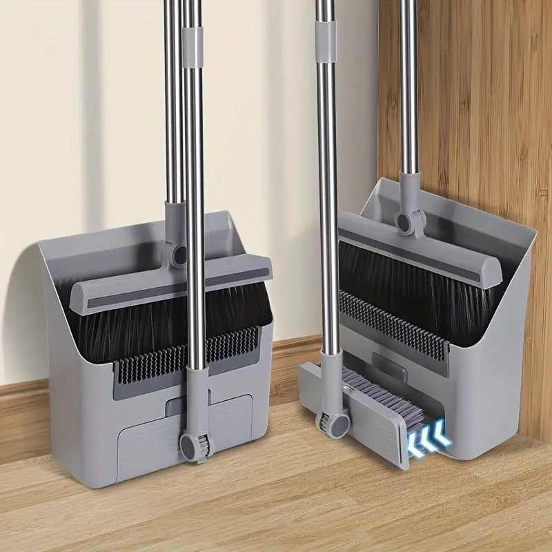 "Multifunktionales 3-in-1 Besen- und Kehrblech-Set, ergonomisch, langlebig, mit integriertem Besen, Bürste und Kehrblech."