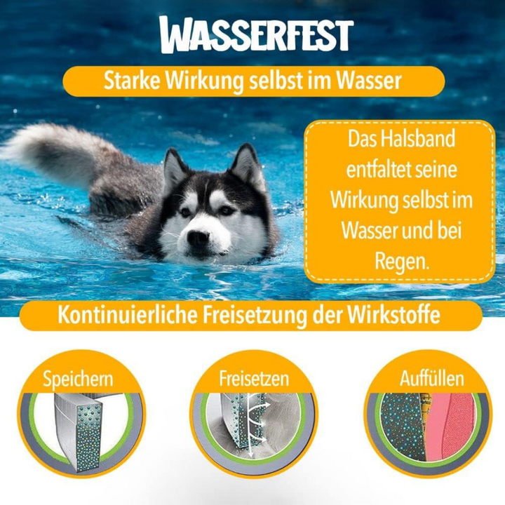 Natürlicher Zecken- und Flohschutz, NaturaGuard Halsband für Hunde, grün, anpassbar, chemiefrei, bequem und wasserdicht.