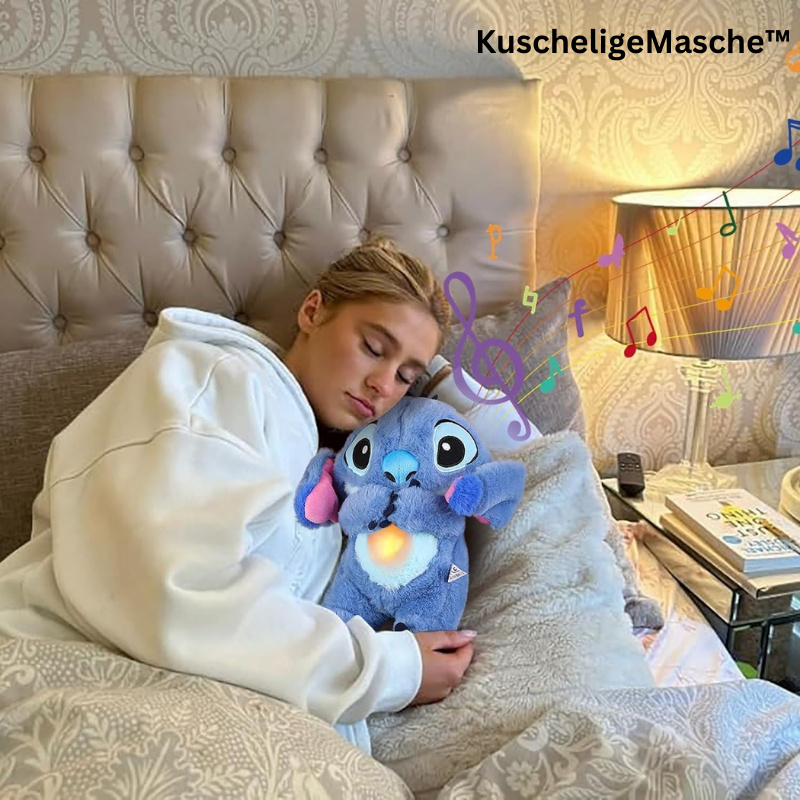 "Niedliches Stofftier Stitch mit integrierten Lichtern und Musik, ideal für beruhigenden Schlaf und Disney-Fans."
