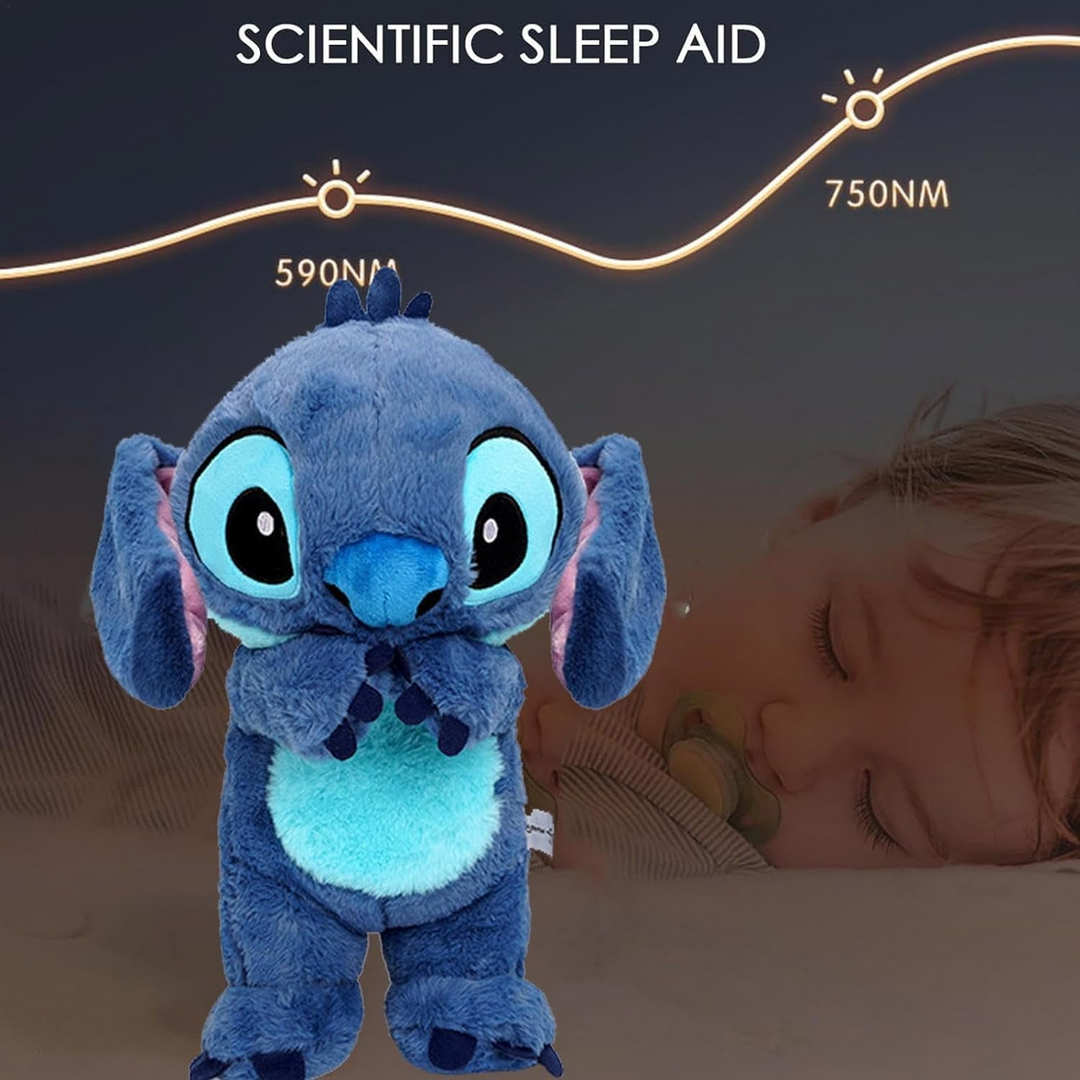 "Niedliches Stofftier Stitch mit integrierten Lichtern und Musik, ideal für beruhigenden Schlaf und Disney-Fans."