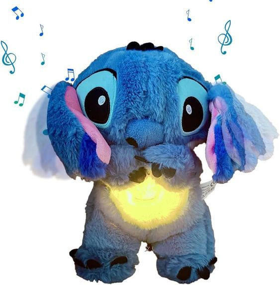 "Niedliches Stofftier Stitch mit integrierten Lichtern und Musik, ideal für beruhigenden Schlaf und Disney-Fans."