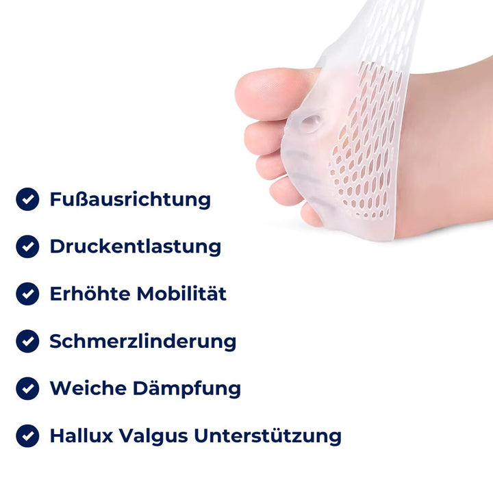 "Orthopädische Einlegesohlen Seitenansicht, Bunion-Schmerzlinderung, innovative Fußausrichtung, Komforteinlagen für Ballenzeh