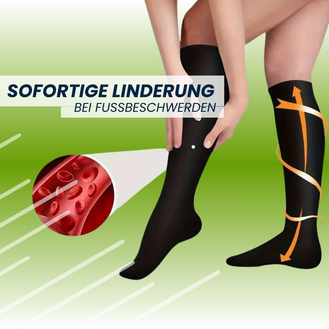 Orthopädische Kompressionsstrümpfe in hautfarbenem Design, fördern Durchblutung und lindern Fußbeschwerden effektiv.