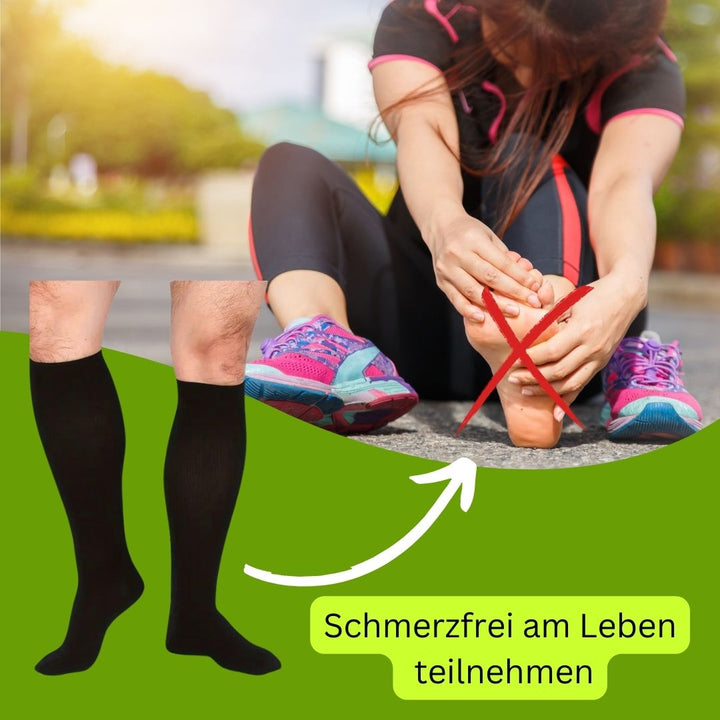 Orthopädische Kompressionsstrümpfe in hautfarbenem Design, fördern Durchblutung und lindern Fußbeschwerden effektiv.