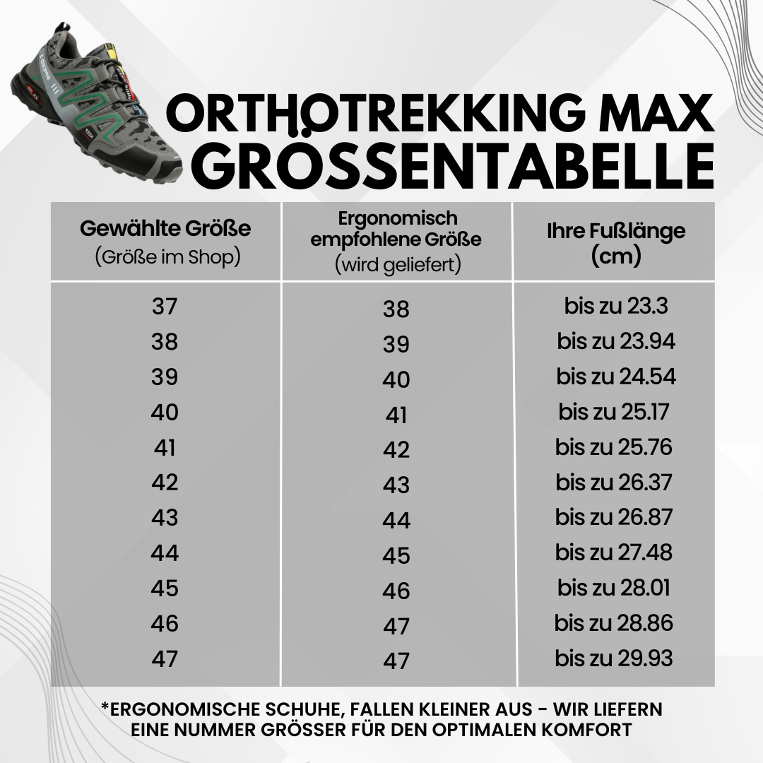 Orthopädische Wanderschuhe mit rutschfester Sohle und breitem Zehenraum, ideal für Komfort und Stabilität beim Wandern.
