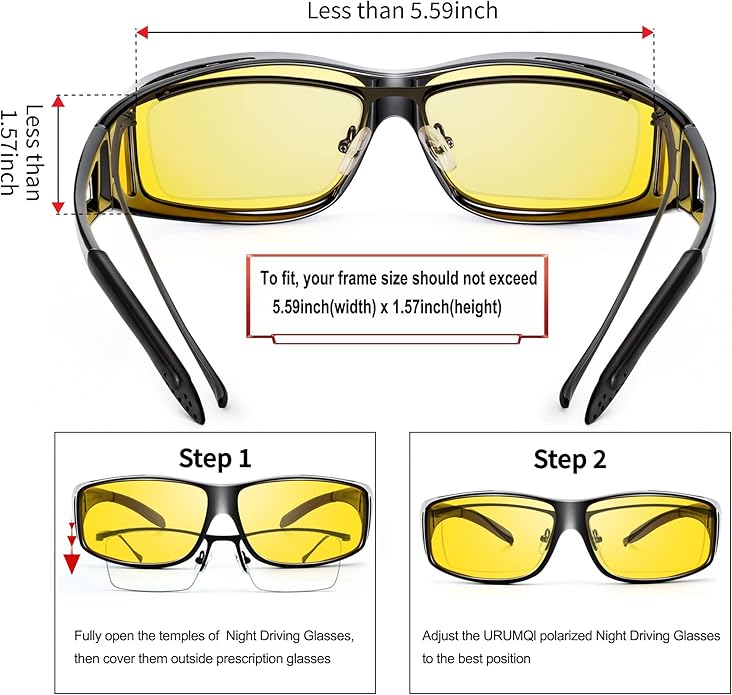 Polarisierte Nachtfahrbrille, gelbe Gläser, seitliche Ansicht; reduziert Blendung, ideal für sicheres Nachtfahren.