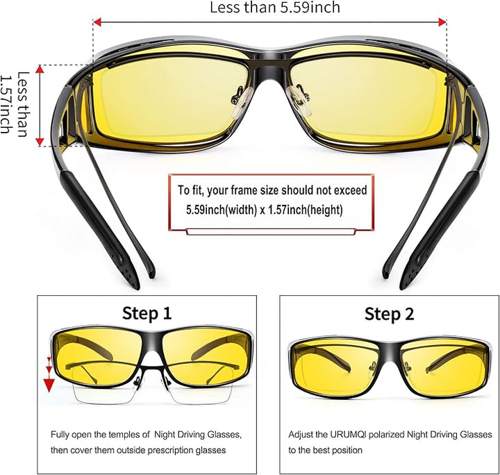 Polarisierte Nachtfahrbrille, gelbe Gläser, seitliche Ansicht; reduziert Blendung, ideal für sicheres Nachtfahren.