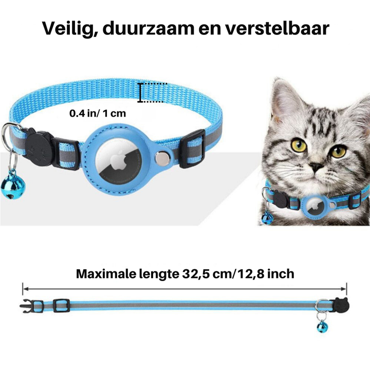 "Reflektierendes Katzenhalsband mit Sicherheitsverschluss und GPS-Halter, für erhöhte Sichtbarkeit und Schutz."
